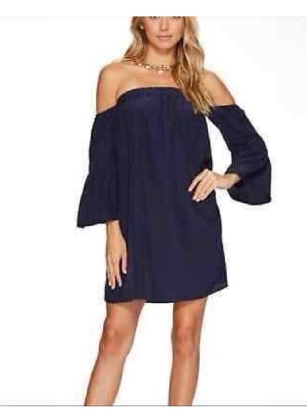 Lilly Pulitzer Sanilla silk off-the-shoulder dress in navy